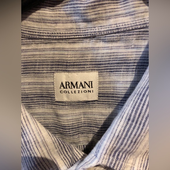 armani collezioni mens Long Sleeve Button Up shirt size L striped Authentic - Picture 9 of 9